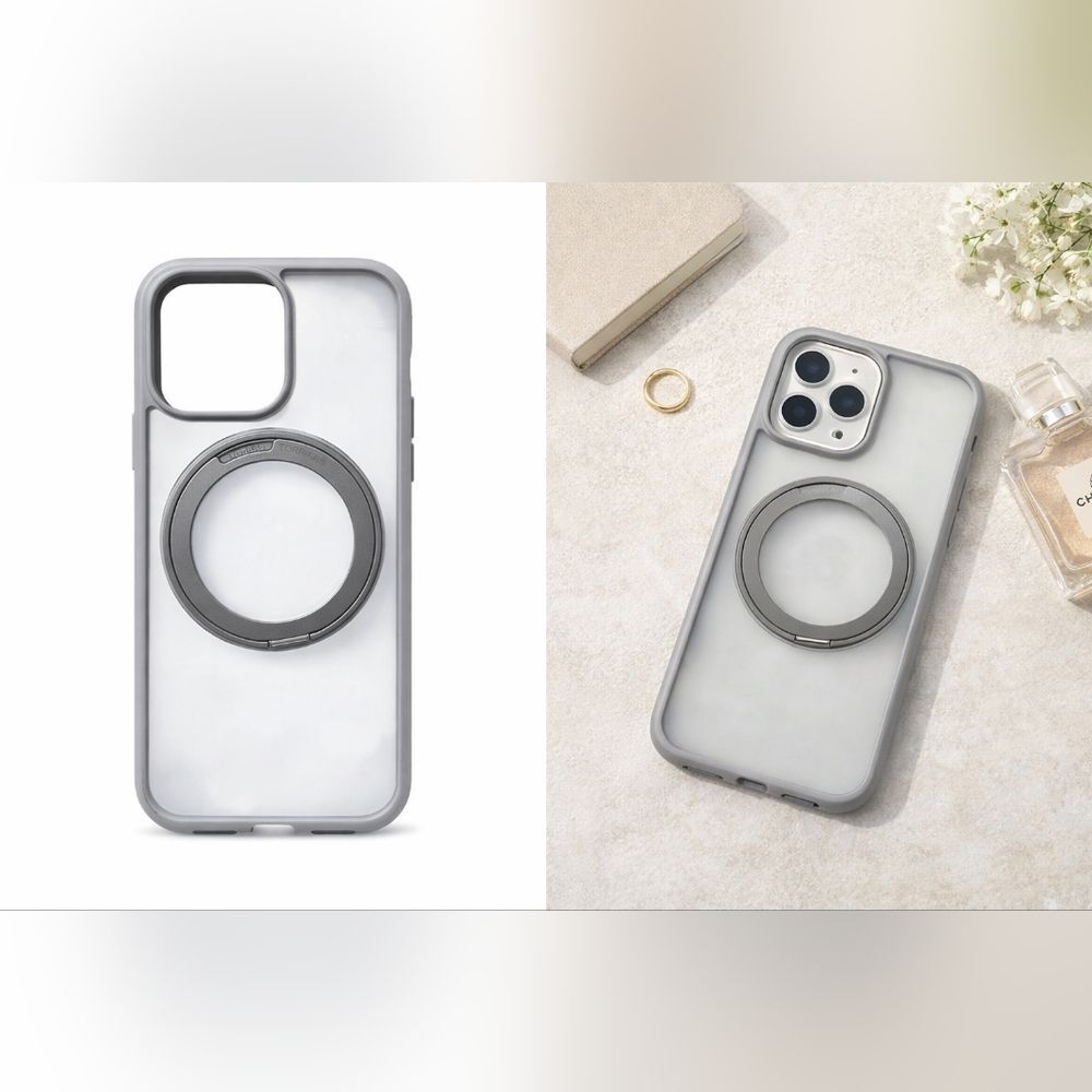 Torras Clear Frosted MagSafe iPhone Case Gray MegaMag Magnetic Ring
